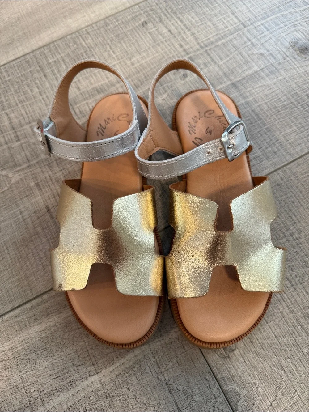 Kids Metallic Gold & Silver Buckle Sandals